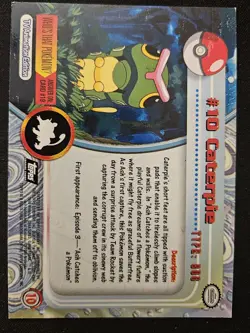 HOLO Caterpie #10 Topps Black Label TV Animation Edition Pokemon TCG 1999 LP - Image 2