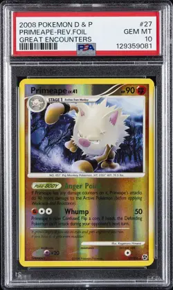 2008 POKEMON DIAMOND & PEARL GREAT ENCOUNTERS #27 PRIMEAPE-REVERSE FOIL PSA 10 - Image 1
