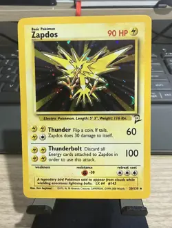 Pokemon TCG 1999 Zapdos Base Set 2nd Edition Holo Swirl #20/130 - Image 1