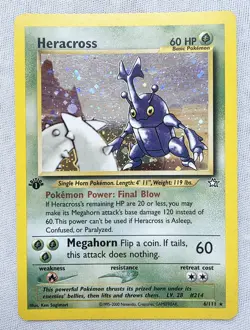 1st Edition HERACROSS 6/111 Neo Genesis Holo Rare English Pokemon Card 2000 - Image 1