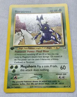 1st Edition HERACROSS 6/111 Neo Genesis Holo Rare English Pokemon Card 2000 - Image 3
