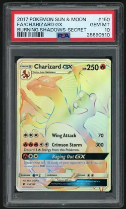 2017 POKEMON FA/CHARIZARD GX SUN & MOON BURNING-SECRET SHADOWS #150 PSA 10 - Image 1