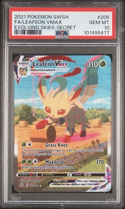POKEMON LEAFEON VMAX 2021 SWORD & SHIELD EVOLVING SKIES SECRET #205 FA PSA 10 - Image 1