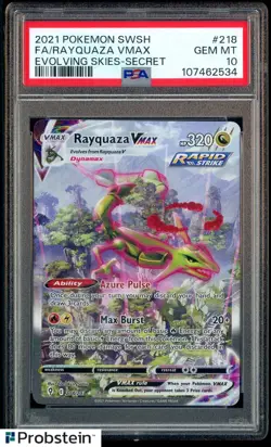 2021 Pokemon SWSH Evolving Skies Secret #218 FA Rayquaza VMAX PSA 10 - Image 1