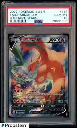 2022 Pokemon SWSH Brilliant Stars #154 FA Charizard V PSA 10 GEM MINT - Image 1