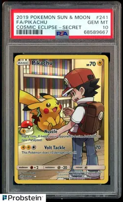 #1 2019 Pokemon Sun & Moon Cosmic Eclipse Secret #241 FA Pikachu PSA 10 GEM MINT - Image 1