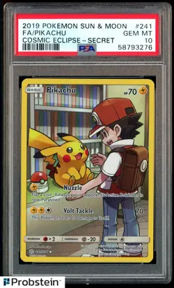 #2 2019 Pokemon Sun & Moon Cosmic Eclipse Secret #241 FA Pikachu PSA 10 GEM MINT - Image 1
