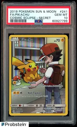 #3 2019 Pokemon Sun & Moon Cosmic Eclipse Secret #241 FA Pikachu PSA 10 GEM MINT - Image 1