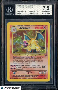 2000 Pokemon Base 2 Unlimited #4 Charizard - Holo BGS 7.5 NM+ - Image 1