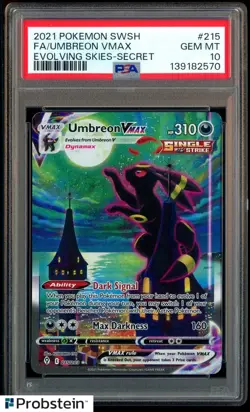 2021 Pokemon SWSH Evolving Skies Secret #215 FA Umbreon VMAX PSA 10 GEM MINT - Image 1