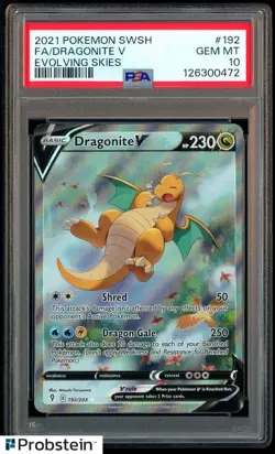 2021 Pokemon SWSH Evolving Skies #192 FA Dragonite V PSA 10 GEM MINT - Image 1