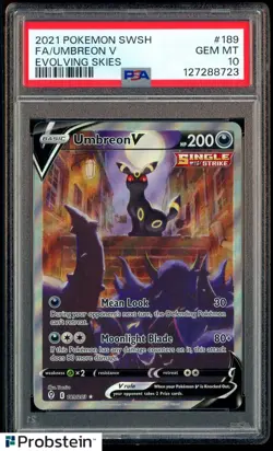 2021 Pokemon SWSH Evolving Skies #189 FA Umbreon V PSA 10 GEM MINT - Image 1