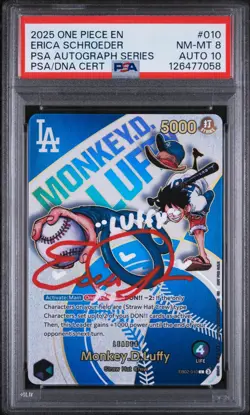 2025 ONE PIECE PROMO DODGERS ERICA SCHROEDER LUFFY PSA 8 AUTO 10 - Image 2