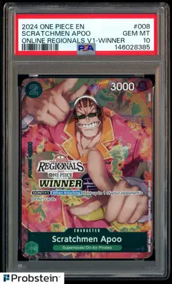 2024 One Piece #008 Scratchmen Apoo Online Regionals V1 Winner PSA 10 GEM MINT - Image 1