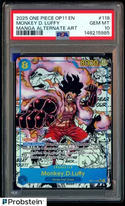 2025 One Piece OP11 EN Manga Alternate Art #118 Monkey D. Luffy PSA 10 GEM MINT - Image 1