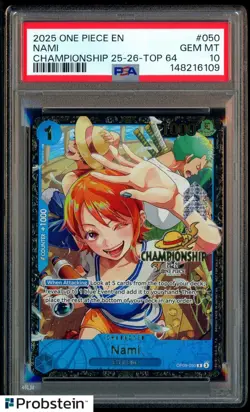 2025 One Piece EN Championship Top 64 #050 Nami PSA 10 GEM MINT - Image 1
