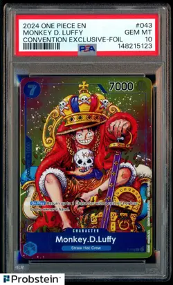 2024 One Piece EN P-043 Monkey D Luffy Convention Exclusive Foil PSA 10 - Image 1