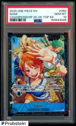2025 One Piece EN Championship Top 64 #050 Nami PSA 10 GEM MINT - Image 1