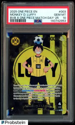 2025 ONE PIECE PROMOS BVB X ONE PIECE MATCH DAY 2025 #003 MONKEY D. LUFFY PSA 10 - Image 1