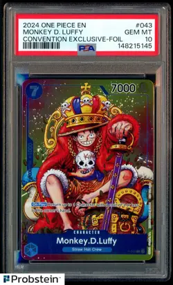 2024 One Piece EN P-043 Monkey D Luffy Convention Exclusive Foil PSA 10 - Image 1