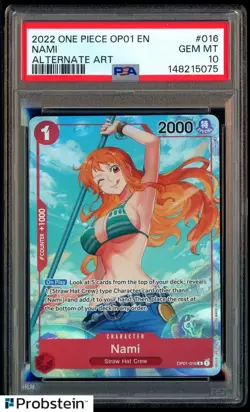 2022 One Piece OP01 EN Alternate Art #016 Nami Pre-Errata PSA 10 GEM MINT - Image 1