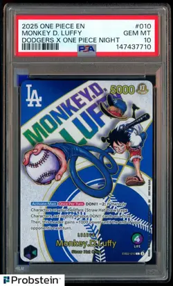 2025 ONE PIECE PROMOS DODGERS X ONE PIECE NIGHT #010 MONKEY D. LUFFY PSA 10 - Image 1