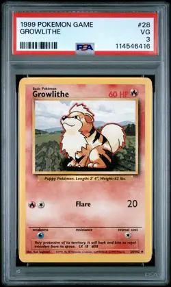 1999 POKEMON GAME #28 GROWLITHE PSA VG 3 - Image 1