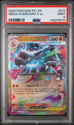 2025 Pokemon Pfl En-Phantasmal Flames #013 Mega Charizard X Ex PSA 9 - Image 1