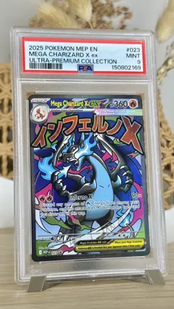 2025 POKEMON MEP EN-ME BLACK STAR PROMO #023 MEGA CHARIZARD X EX PSA 9 MINT 🔥🐲 - Image 1
