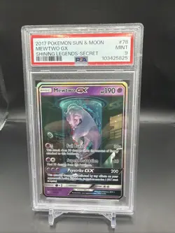 2017 POKEMON SUN & MOON SHINING LEGENDS SECRET #78 MEWTWO GX PSA 9 NEW CERT - Image 1