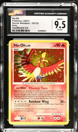 CGC 9.5 MINT+ Ho-oh 10/132 Holo Insufficient Ink Error Secret Wonders Pokemon - Image 1