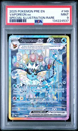 2025 POKEMON PRE EN-PRISMATIC EVOLUTIONS #149 VAPOREON EX PSA 9 - Image 1