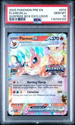 2025 Pokemon Prismatic Evolutions Flareon ex Surprise Box Promo 014/131 PSA 10 - Image 1