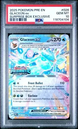 2025 Pokemon Prismatic Evolutions Glaceon ex Surprise Box Promo 026/131 PSA 10 - Image 1