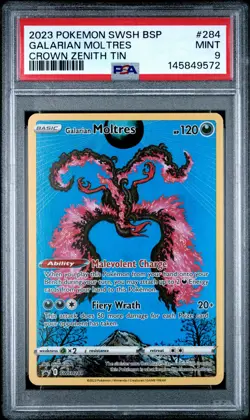 PSA 9 GALARIAN MOLTRES 284/159 CROWN ZENITH TIN SWSH BLACK STAR PROMO POKEMON - Image 1