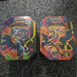 Pokemon Charizard EX Tin Set X & Y Sealed 2 Tins Mega Charizard Promo 8 Packs - Image 1