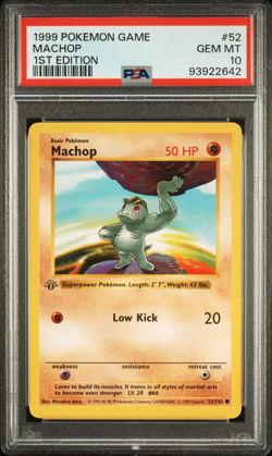 1999 POKEMON GAME BASE SET SHADOWLESS MACHOP 1ST EDITION #52 PSA 10 - Image 1