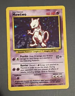 Pokemon Mewtwo TCG Base Set Holo Unlimited Rare Card 10/102 1999 - Image 1