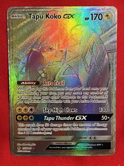 Tapu Koko GX Rainbow Secret Rare 153/145 NM Guardians Rising Pokemon Card - Image 1