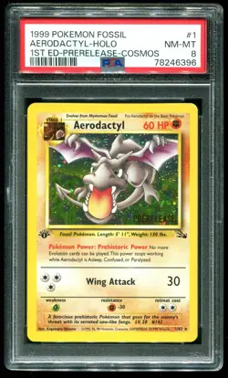 PSA 8 Aerodactyl 1st Edition Prerelease Cosmos Holo Fossil 1999 Pokemon Card #1 - Image 1