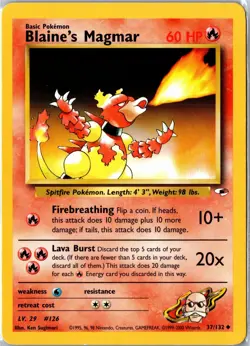 Pokemon Card - Blaine's Magmar 37/132 Gym Heroes Uncommon Unlimited MP - Image 1