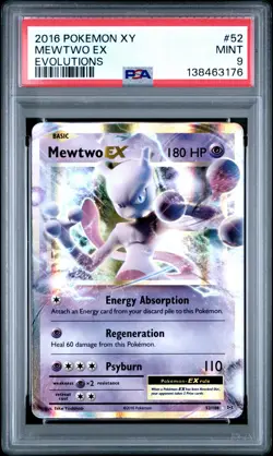 2016 POKEMON XY EVOLUTIONS #52 MEWTWO EX PSA 9 - Image 1