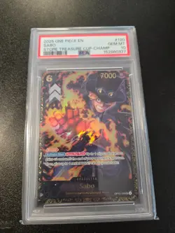 2025 ONE PIECE OP13 #120 SABO STORE TREASURE CUP CHAMPION PROMO ENGLISH PSA 10 - Image 1