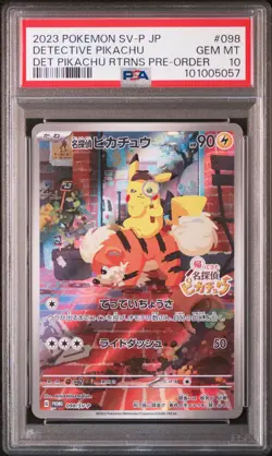 2023 POKEMON JAPANESE SV-P PROMO #098 DETECTIVE PIKACHU PSA 10 - Image 1
