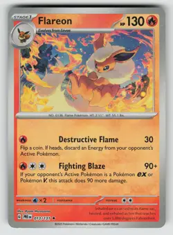 2025 Pokemon Prismatic Evolution FLAREON - Poke Ball Holo Rare Card #13/131 - Image 1