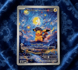 Pikachu Poncho Starry Night Van Gogh Beautiful Moon Star Trade Card Fan Artwork - Image 1