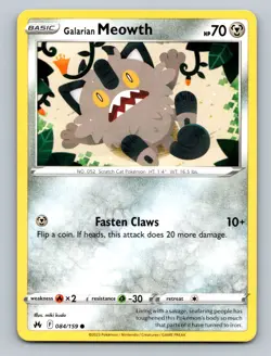 Galarian Meowth Common Crown Zenith #084/159 TCG Pokemon Card NM - Image 1