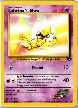 Pokemon Card - Sabrina's Abra 93/132 Gym Challenge Common Unlimited MP - Image 1