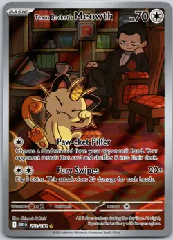 Team Rocket's Meowth 203/182 Illustration Rare Destined Rivals NM - Image 1