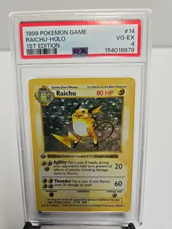 PSA 4 1ST EDITION 1999 Base Set Shadowless Raichu 14/102 Holo Foil Pokemon - Image 1